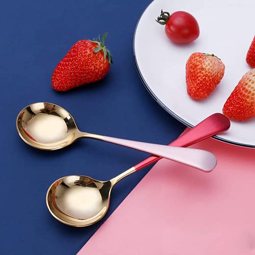 Leeonz® Soup Spoons Stainless Steel, 18/10 Round Head Soup Spoons, Modern Thick Short Handle Stainless Steel Korean Spoon, Dinner Metal Spoons for Soup, Grain,Dessert,Milk,Tea,Coffee, 7.3 Inch (5PCS) - Image 3