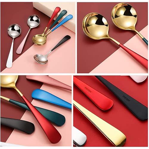 Leeonz® Soup Spoons Stainless Steel, 18/10 Round Head Soup Spoons, Modern Thick Short Handle Stainless Steel Korean Spoon, Dinner Metal Spoons for Soup, Grain,Dessert,Milk,Tea,Coffee, 7.3 Inch (5PCS) - Image 5
