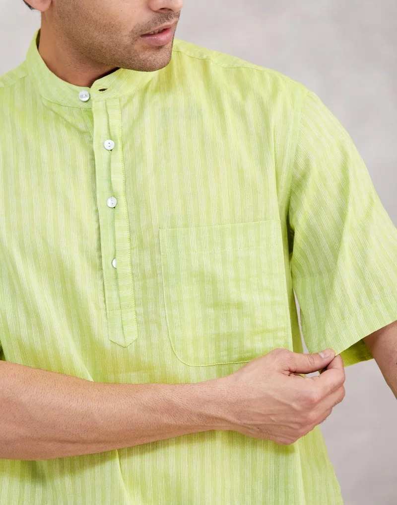Fabindia  Green Cotton Short Kurta for Men | Best Price UAE