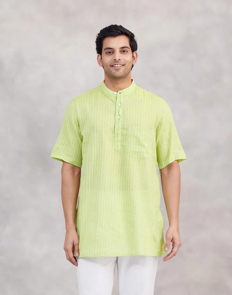 فاب انديا Green Cotton Short Kurta