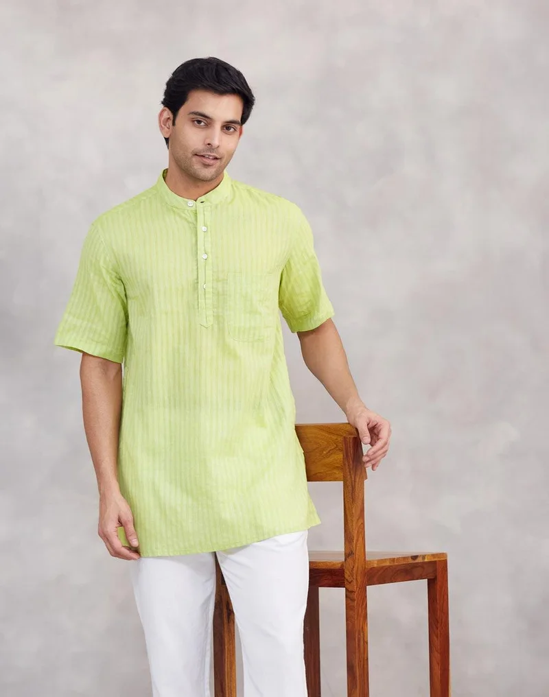 فاب انديا Green Cotton Short Kurta