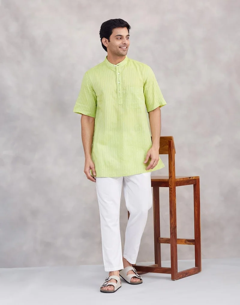 Fabindia  Green Cotton Short Kurta for Men | Best Price UAE