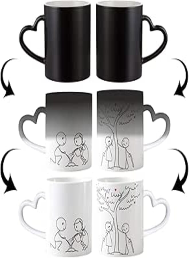 FUNKY STORE Anniversary Gift for Husband Wife, Love is Growing Old with You Heart Handle Magic Couple Coffee 300l Mugs (11OZ)