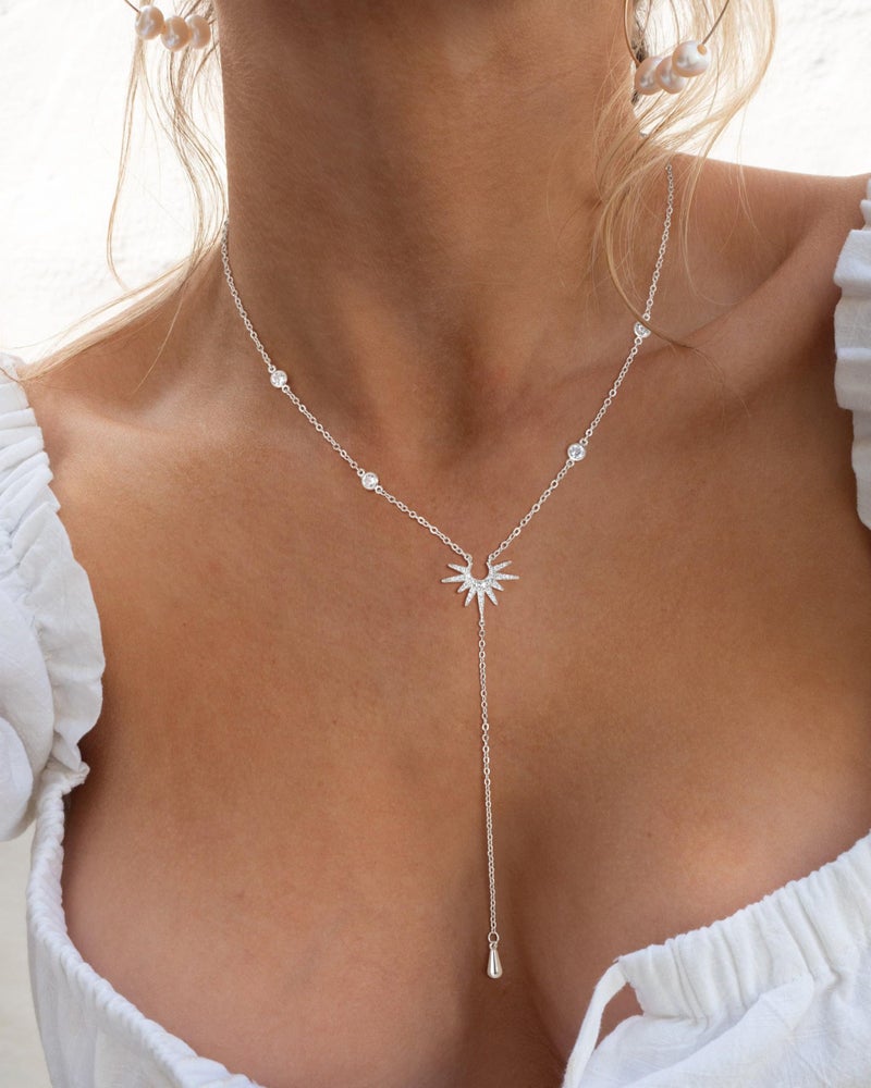 CHESKY Sliver Plated Long Necklaces for Women Trendy, Dainty Lariat Necklace Statement Prom Necklace Simple Pendant Y-Shaped Necklace CZ Fashion Jewelry - Image 4