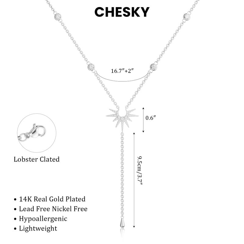 CHESKY Sliver Plated Long Necklaces for Women Trendy, Dainty Lariat Necklace Statement Prom Necklace Simple Pendant Y-Shaped Necklace CZ Fashion Jewelry - Image 5