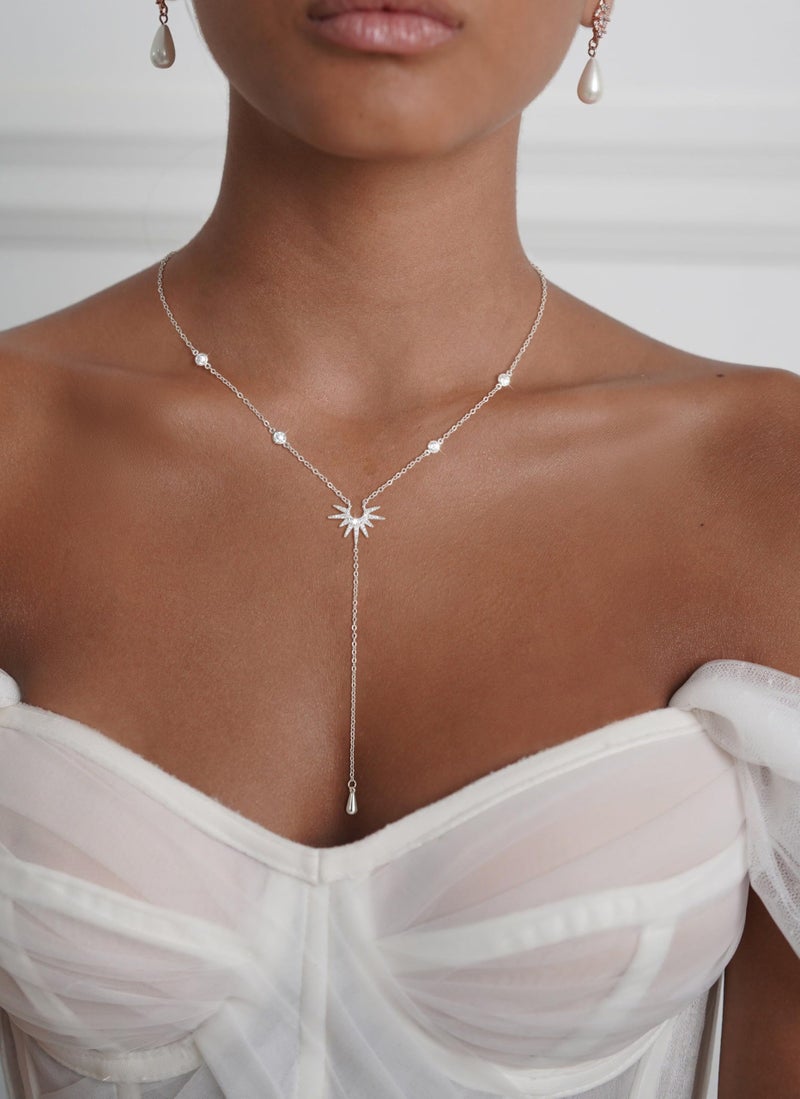 CHESKY Sliver Plated Long Necklaces for Women Trendy, Dainty Lariat Necklace Statement Prom Necklace Simple Pendant Y-Shaped Necklace CZ Fashion Jewelry - Image 2