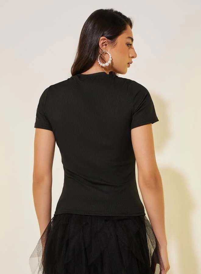Take Two Take Two Faux Pearl Detail Round Neck Regular Fit T-Shirt