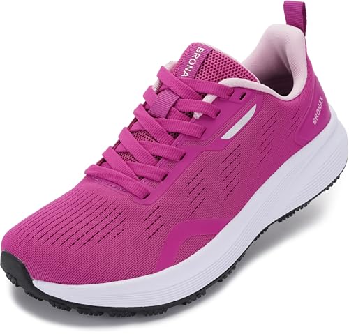 BRONAX Wide Toe Road Running Shoes Womens Outdoor Tennis Gym Lace up Stylish Athletics Sports Size 7w Walking Sneakers Female Zapatos Deportivos para Mujer Hot Pink 38 - Image 1