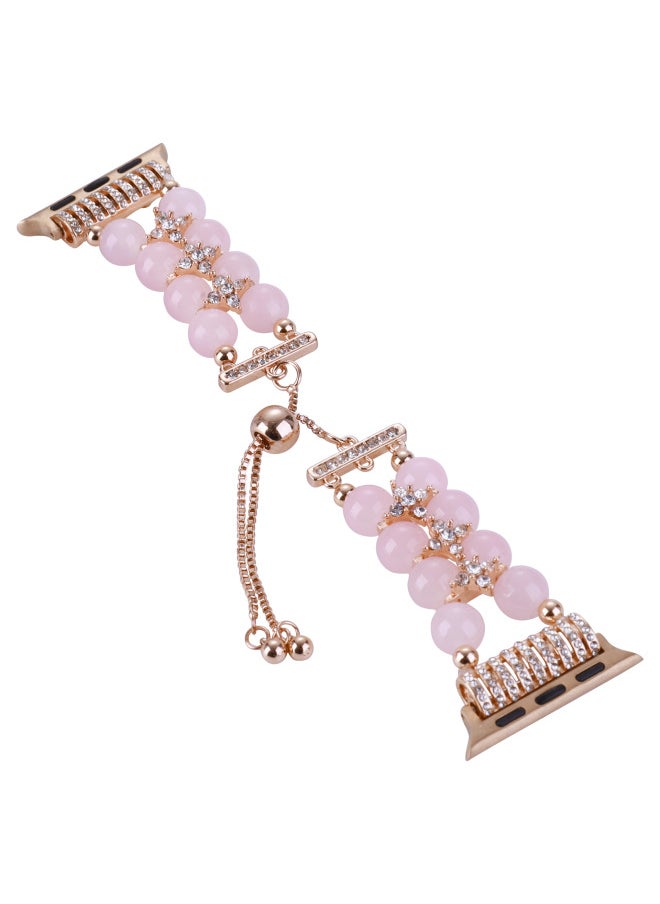 Generic - For Apple Watch Apple Watch Double Row Pearl Agate With Fine Diamond Telescopic Chain Iwatch S8 Strap-Color:Agate Pink 38/40/41mm - Image 1