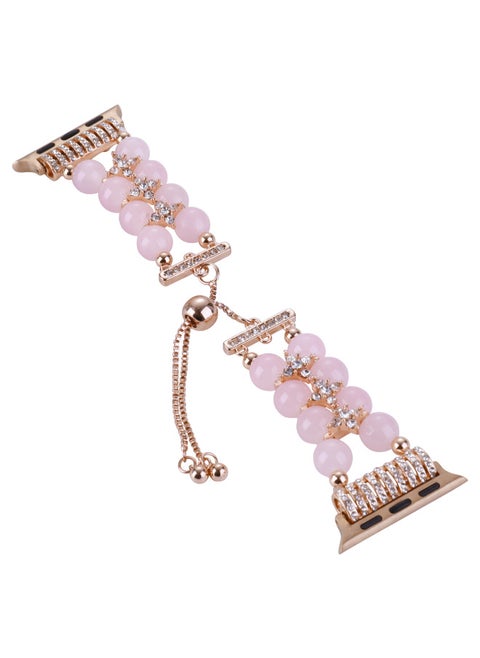 For Apple Watch Apple Watch Double Row Pearl Agate With Fine Diamond Telescopic Chain Iwatch S8 Strap-Color:Agate Pink 38/40/41mm