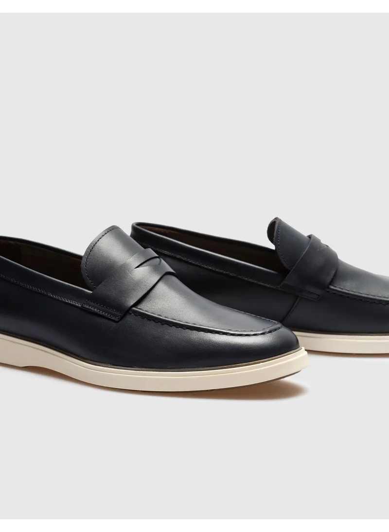 Cabani Leather Navy Blue Men's Casual Shoes