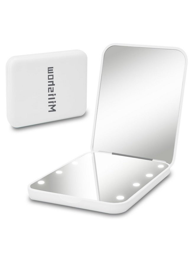 Milishow Compact Mirror, 1X/3X Magnifying Led Pocket Mirror, Small Lighted Travel Makeup Mirror For Purse, Handbag, Folding, Handheld, 2-Sided Mini Mirror With Lights For Women (White 1Pack)  - Image 1