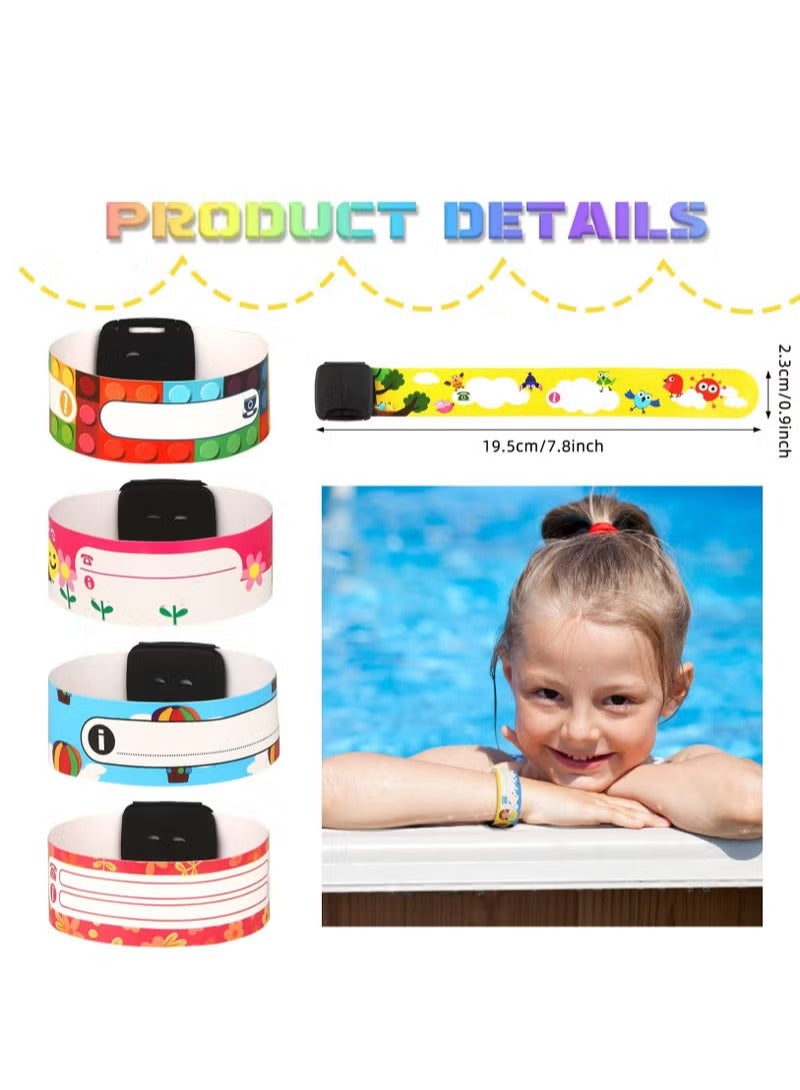 سوار تعريف آمن للأطفال قابل لإعادة الاستخدام، سوار تعريف مقاوم للماء، سوار تعريف آمن للأولاد والبنات للأنشطة الخارجية، سوار تعريف مضاد للضياع، شريط معلومات (16 قطعة) - Image 4