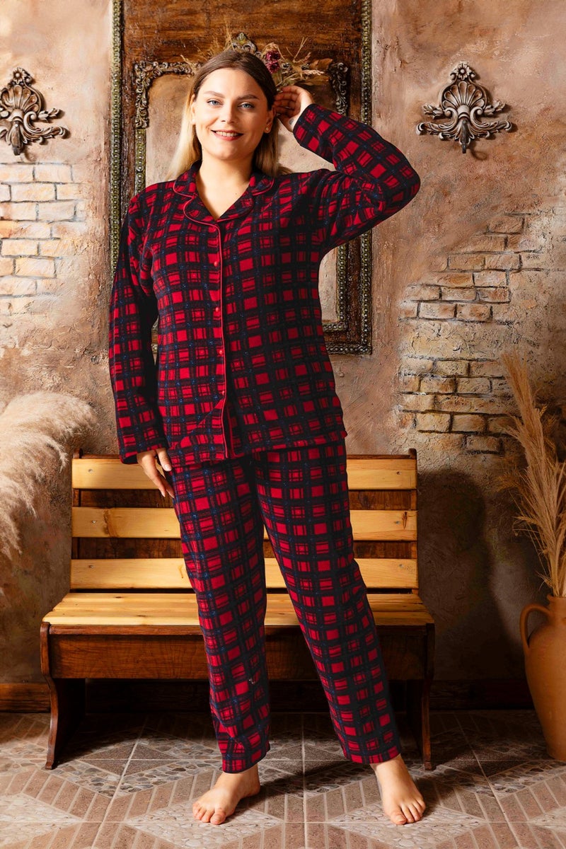 Nisanca Plus Size Winter Buttoned Shirt Pajama Set  - Image 2