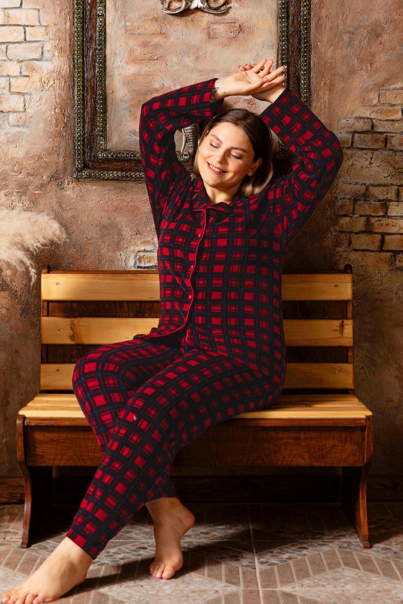 Nisanca Plus Size Winter Buttoned Shirt Pajama Set  - Image 1