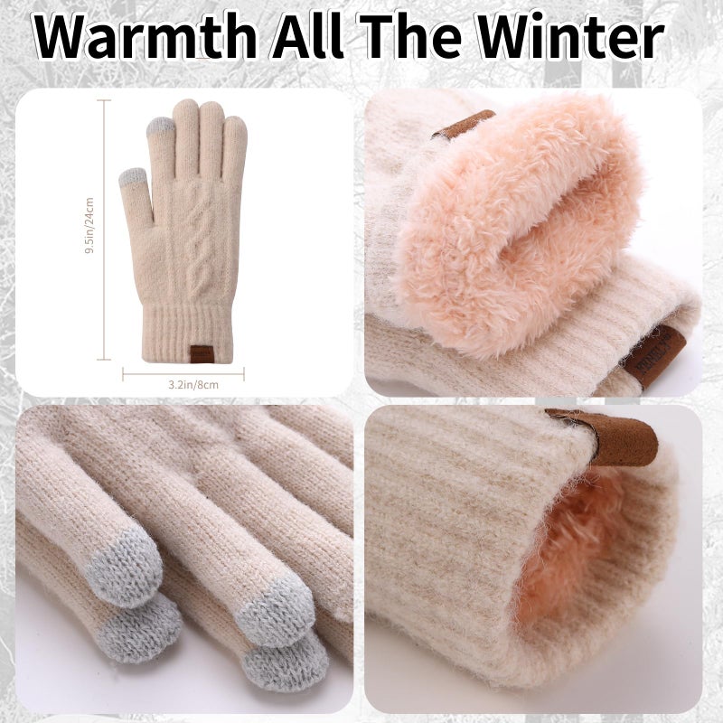 FENELY Womens Winter Beanie Hat Scarf and Gloves Set Earflap Girls Beige Earmuffs Cable Beanies with Pompom Knitted Scarf Touch Screen Gloves Sets Ladies Black Knit Thick Warm Soft Fleece Lined Thermal Cap - Image 3
