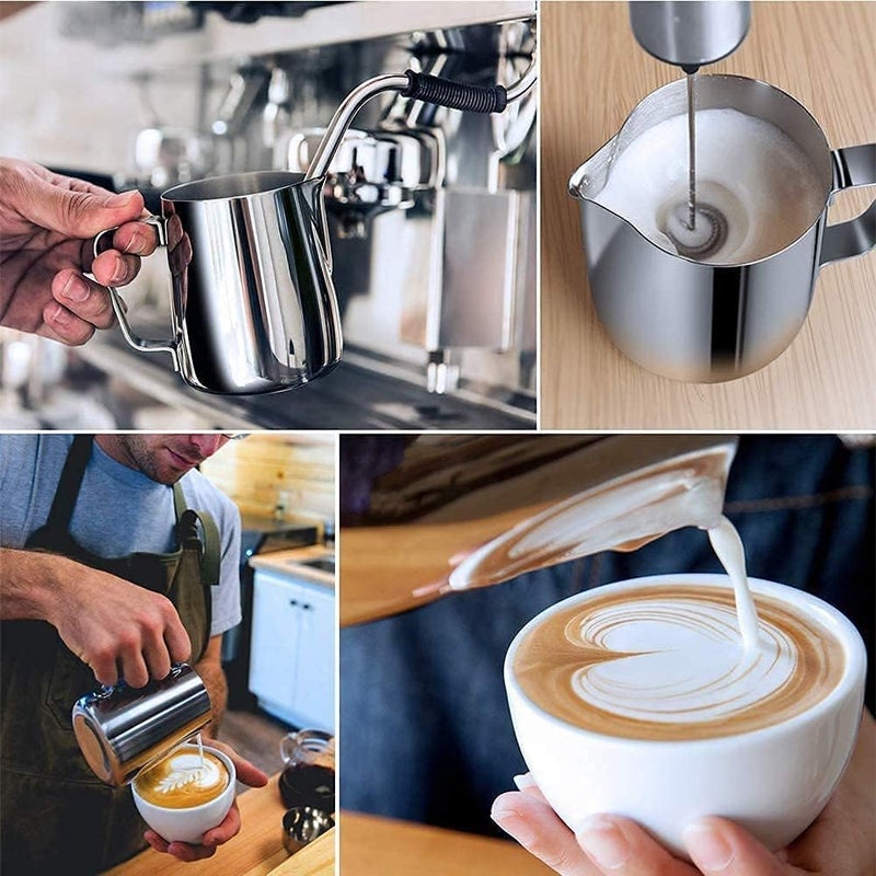 UREVO Stainless Steel 900ml Milk Frothing Pitcher with Measurements and Accessories - Image 5