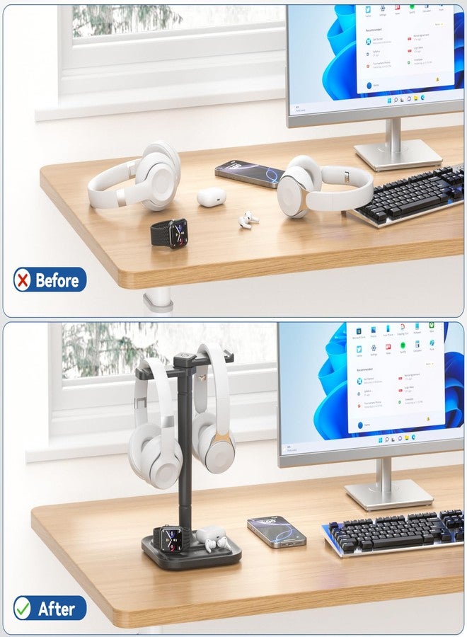 KDD Dual Headphone Stand for Desk - Rotatable Headset Hanger with Phone Holder - Removable Non-Slip Base for Gamers Desktop Accessories - Image 5