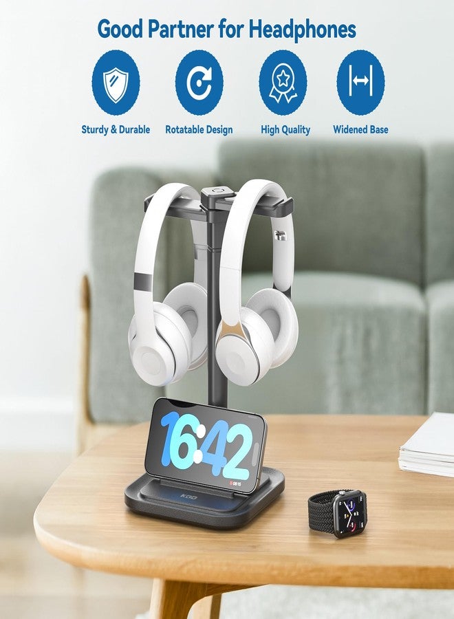 KDD Dual Headphone Stand for Desk - Rotatable Headset Hanger with Phone Holder - Removable Non-Slip Base for Gamers Desktop Accessories - Image 4