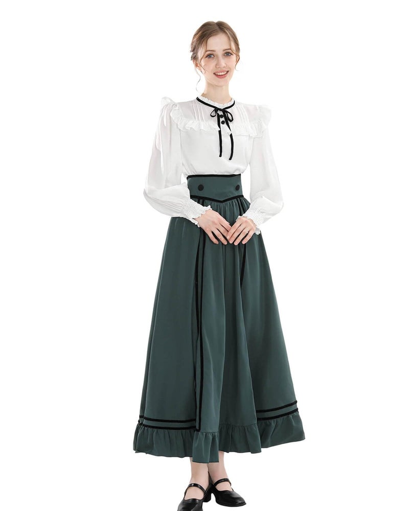 Nuoqi Edwardian Dress for Women Victorian Dress 3PC 1800s Cape Civil War Costume Green XL - Image 3