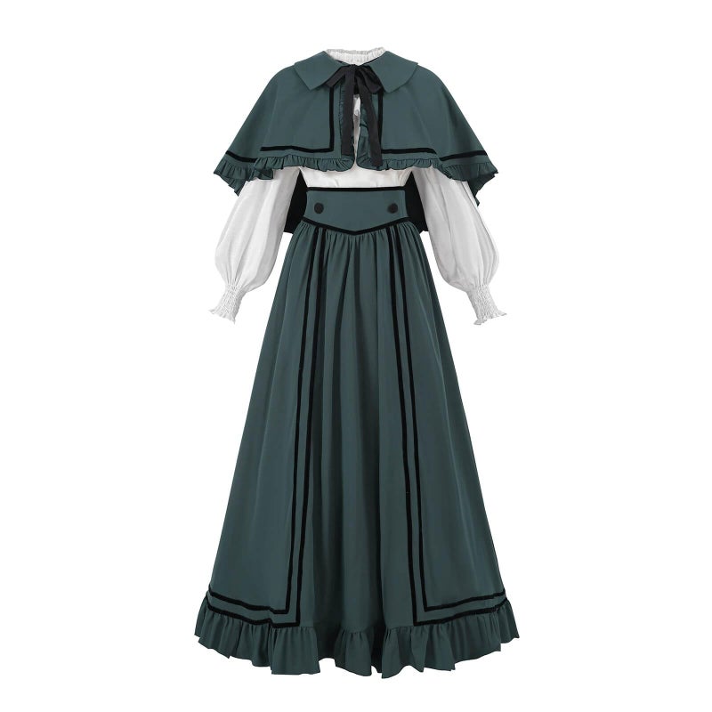 Nuoqi Edwardian Dress for Women Victorian Dress 3PC 1800s Cape Civil War Costume Green XL - Image 1