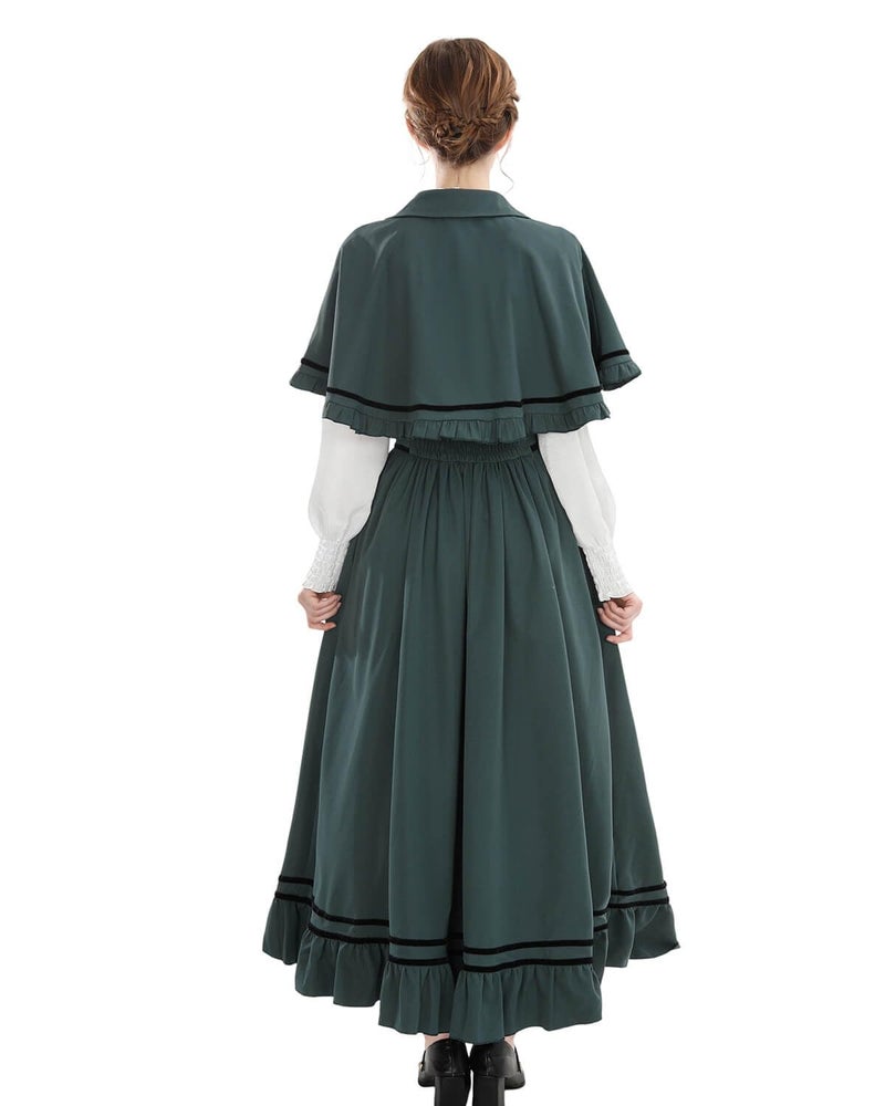 Nuoqi Edwardian Dress for Women Victorian Dress 3PC 1800s Cape Civil War Costume Green XL - Image 4