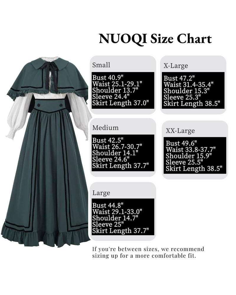 Nuoqi Edwardian Dress for Women Victorian Dress 3PC 1800s Cape Civil War Costume Green XL - Image 5