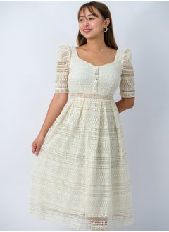 Women’s Embellished Eyelet Dress in Light Gray