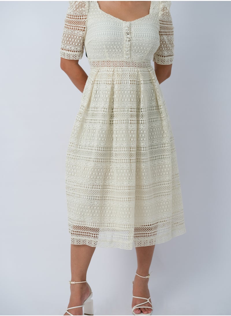 ONLY - Women’s Embellished Eyelet Dress in Light Gray - Image 1