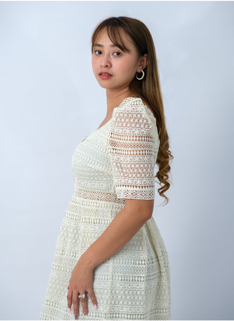 ONLY - Women’s Embellished Eyelet Dress in Light Gray - Image 1