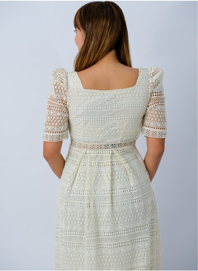 ONLY - Women’s Embellished Eyelet Dress in Light Gray - Image 1