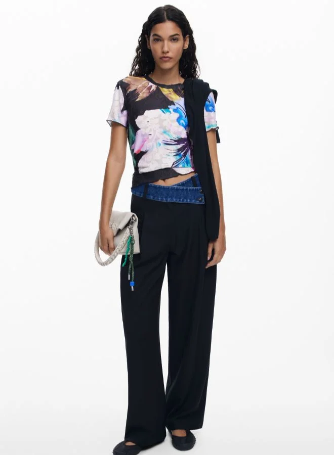 DESIGUAL Textured Floral T-Shirt