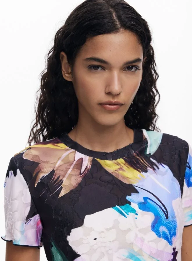 Desigual Multicolour Textured Floral T-Shirt for Women | Best Price UAE