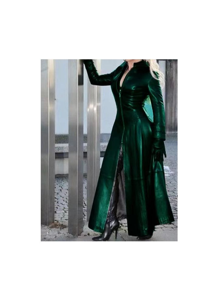 Loquat Autumn And Winter Elongated Leather Overcoat 