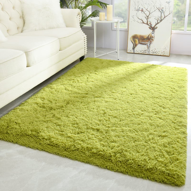 Merelax Modern Soft Fluffy Large Shaggy Rug for Bedroom Livingroom Dorm Kids Room Indoor Home Decorative NonSlip Plush Furry Fur Area Rugs Comfy Nursery Accent Floor Carpet 4x6 Green