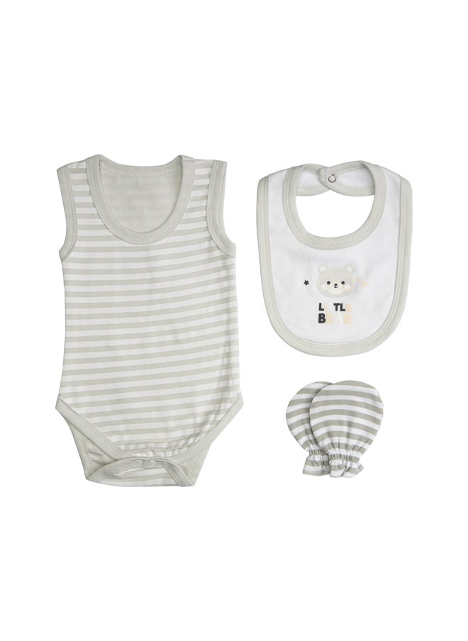Babies Basic - 7 Piece Unisex 100% Cotton Set Include Bib, Socks, Mitten, Cap, Romper, Top And Bottom Set, Grey - Image 1