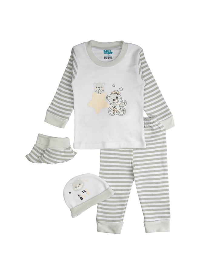 Babies Basic - 7 Piece Unisex 100% Cotton Set Include Bib, Socks, Mitten, Cap, Romper, Top And Bottom Set, Grey - Image 1