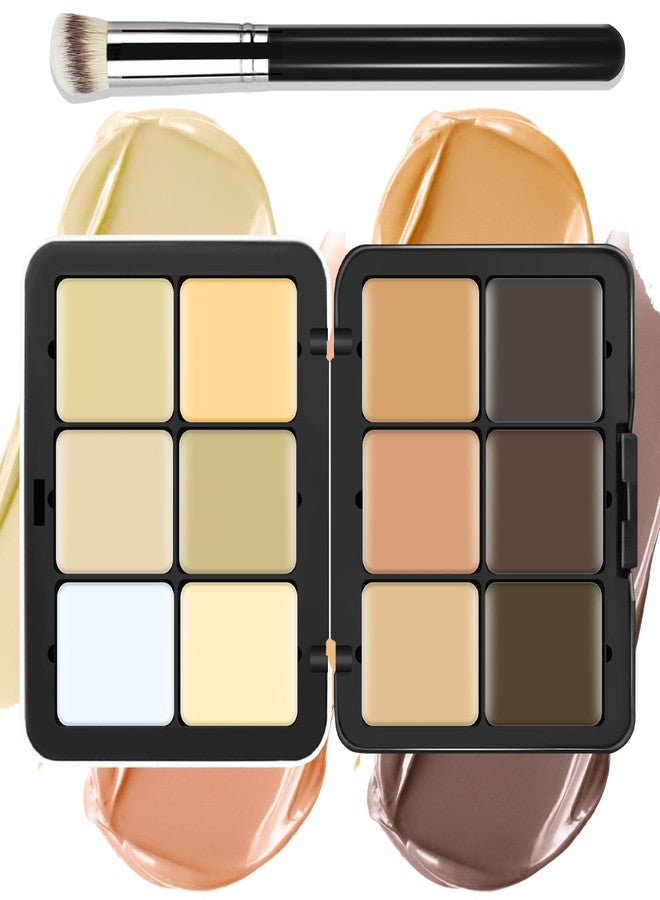 LSxia 12 Colors Cream [Contour Concealer Foundation] Makeup Palette for Cheeks - All in One Makeup Palette Kit with Brush, Natural Matte Long Wearing, Waterproof Blendable Face Make Up Pallete (#03) - Image 1