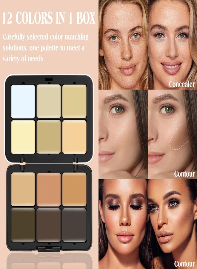 LSxia 12 Colors Cream [Contour Concealer Foundation] Makeup Palette for Cheeks - All in One Makeup Palette Kit with Brush, Natural Matte Long Wearing, Waterproof Blendable Face Make Up Pallete (#03) - Image 2