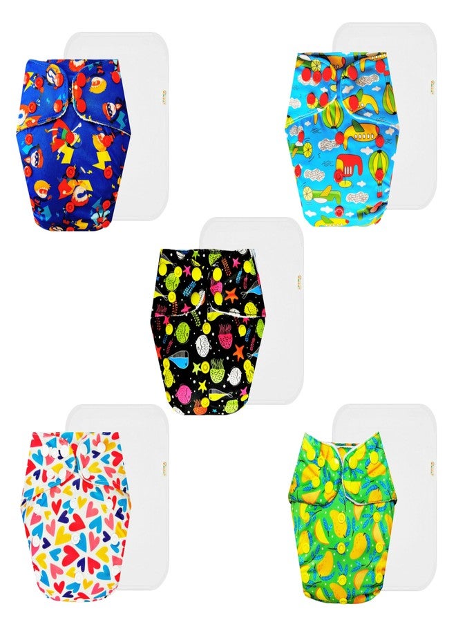 Dumbledo Premium Cloth Diaper with Cotton Insert (Pack of 5) | Hypoallergenic | 6-Layer Absorbent Pad | Travel Friendly | Everyday Diapering Essential | 3 Months - 3 Years | Unisex Baby - Image 1