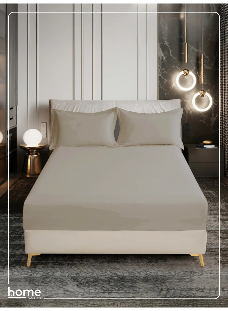 Donetella Bedding Fitted Sheet - Fits 200x200 Cm For Super King Bed - 3 Pcs (1 Fitted Sheet and 2 Pillowcases) - 35 Cm Deep Pocket - Solid Bed Sheet