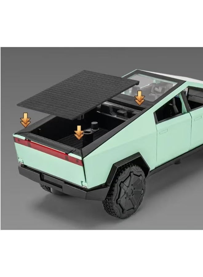Tesla NEW REZZOSS  1/32 Pickup Truck and Trailer Toys with Light and Pull Back, Alloy Diecast Pickup Trailer RV Model Kit, Diecast Model Car Toy Truck and Trailer for Boys Adults as Birthday Gifts - Image 3