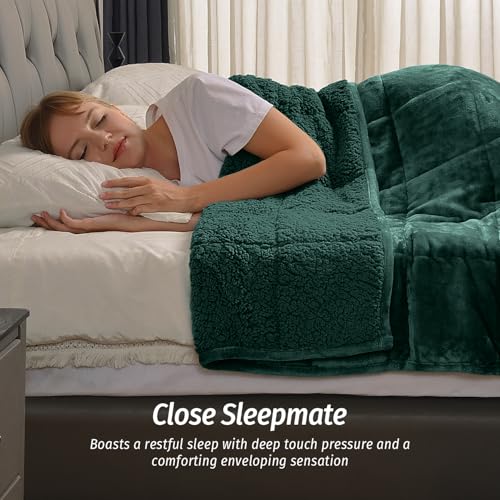 Wemore Sherpa Fleece Weighted Blanket for Adult, 15 lbs Dual Sided Cozy Fluffy Heavy Blanket, Ultra Fuzzy Throw Blanket with Soft Plush Flannel Top, 60 x 80 inches, Green on Both Sides - Image 3
