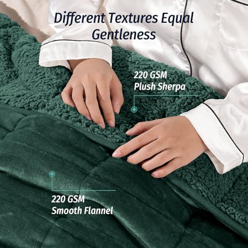 Wemore Sherpa Fleece Weighted Blanket for Adult, 15 lbs Dual Sided Cozy Fluffy Heavy Blanket, Ultra Fuzzy Throw Blanket with Soft Plush Flannel Top, 60 x 80 inches, Green on Both Sides - Image 2