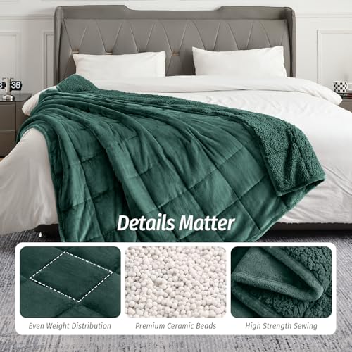 Wemore Sherpa Fleece Weighted Blanket for Adult, 15 lbs Dual Sided Cozy Fluffy Heavy Blanket, Ultra Fuzzy Throw Blanket with Soft Plush Flannel Top, 60 x 80 inches, Green on Both Sides - Image 5