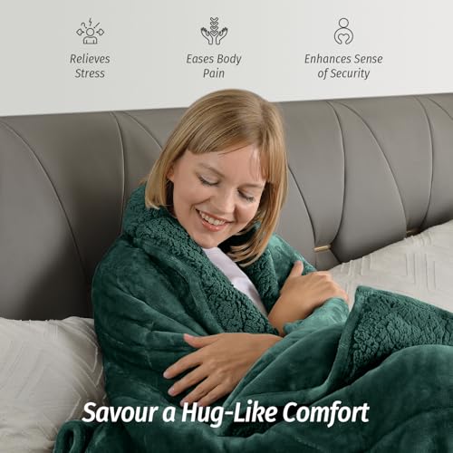 Wemore Sherpa Fleece Weighted Blanket for Adult, 15 lbs Dual Sided Cozy Fluffy Heavy Blanket, Ultra Fuzzy Throw Blanket with Soft Plush Flannel Top, 60 x 80 inches, Green on Both Sides - Image 4