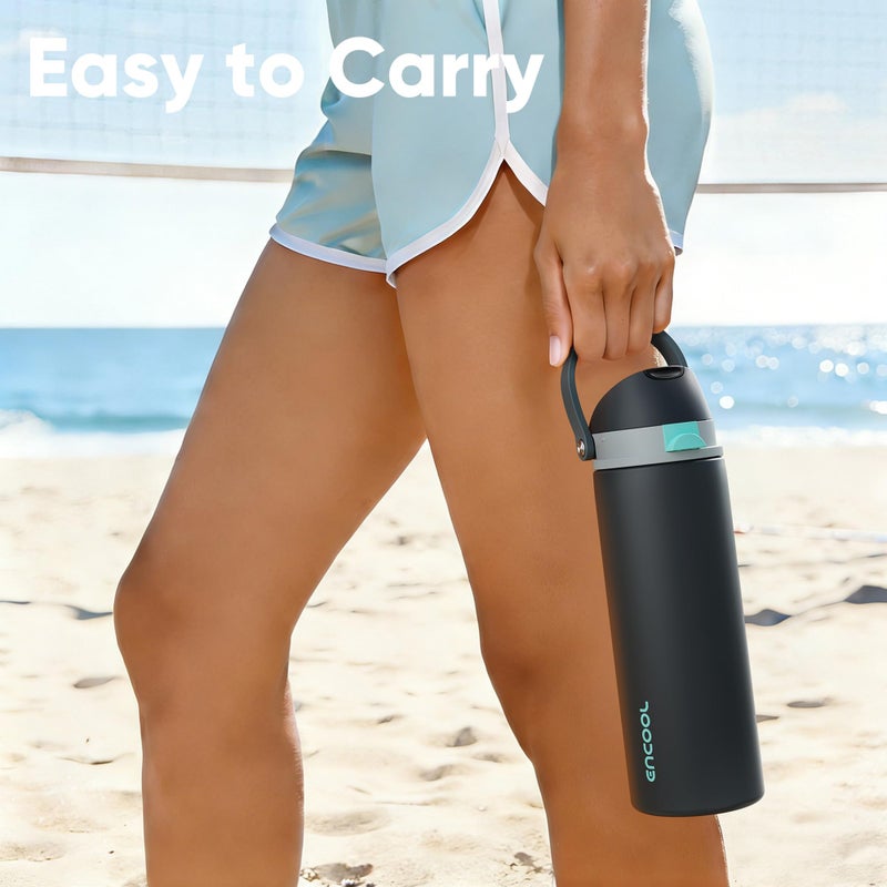 ENCOOL Insulated Water Bottle with Straw - Encool Stainless Steel Water Bottle with Push Button Lid, Leak-Proof & BPA-Free, Keeps Cold for 24 Hours for Sports, Travel, Gym (24 oz, Tuna Grey-Green) - Image 2