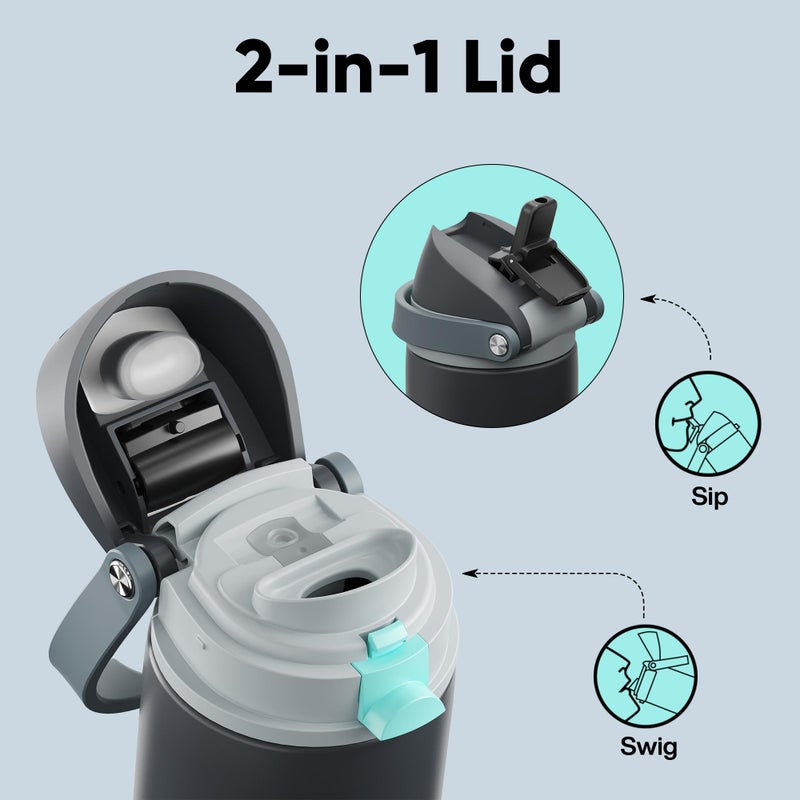 ENCOOL Insulated Water Bottle with Straw - Encool Stainless Steel Water Bottle with Push Button Lid, Leak-Proof & BPA-Free, Keeps Cold for 24 Hours for Sports, Travel, Gym (24 oz, Tuna Grey-Green) - Image 3