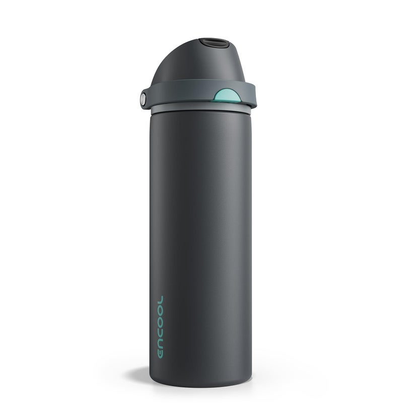 ENCOOL Insulated Water Bottle with Straw - Encool Stainless Steel Water Bottle with Push Button Lid, Leak-Proof & BPA-Free, Keeps Cold for 24 Hours for Sports, Travel, Gym (24 oz, Tuna Grey-Green) - Image 1