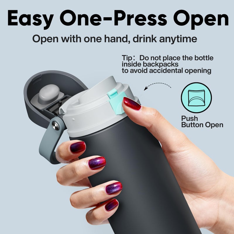 ENCOOL Insulated Water Bottle with Straw - Encool Stainless Steel Water Bottle with Push Button Lid, Leak-Proof & BPA-Free, Keeps Cold for 24 Hours for Sports, Travel, Gym (24 oz, Tuna Grey-Green) - Image 5